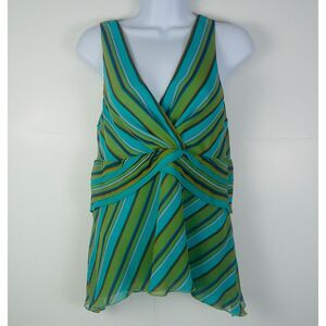 WORK TO WEEKEND WOMEN GREEN & BLUE V-NECK SLEEVELESS BLOUSE. SIZE 10